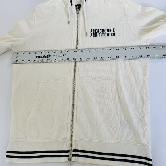 Abercrombie Fitch Jacket Women S Ivory Waffle Knit Hood Embroidered Spellout Y2K - Picture 6 of 8